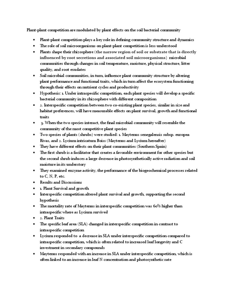 Plant Competition and Soil Bacteria Dynamics | PDF | Soil | Plants