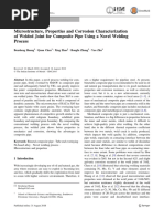 Microstructure, Properties and Corrosion Characterization of Welded Joint For Composite Pipe Using A Novel Welding Process