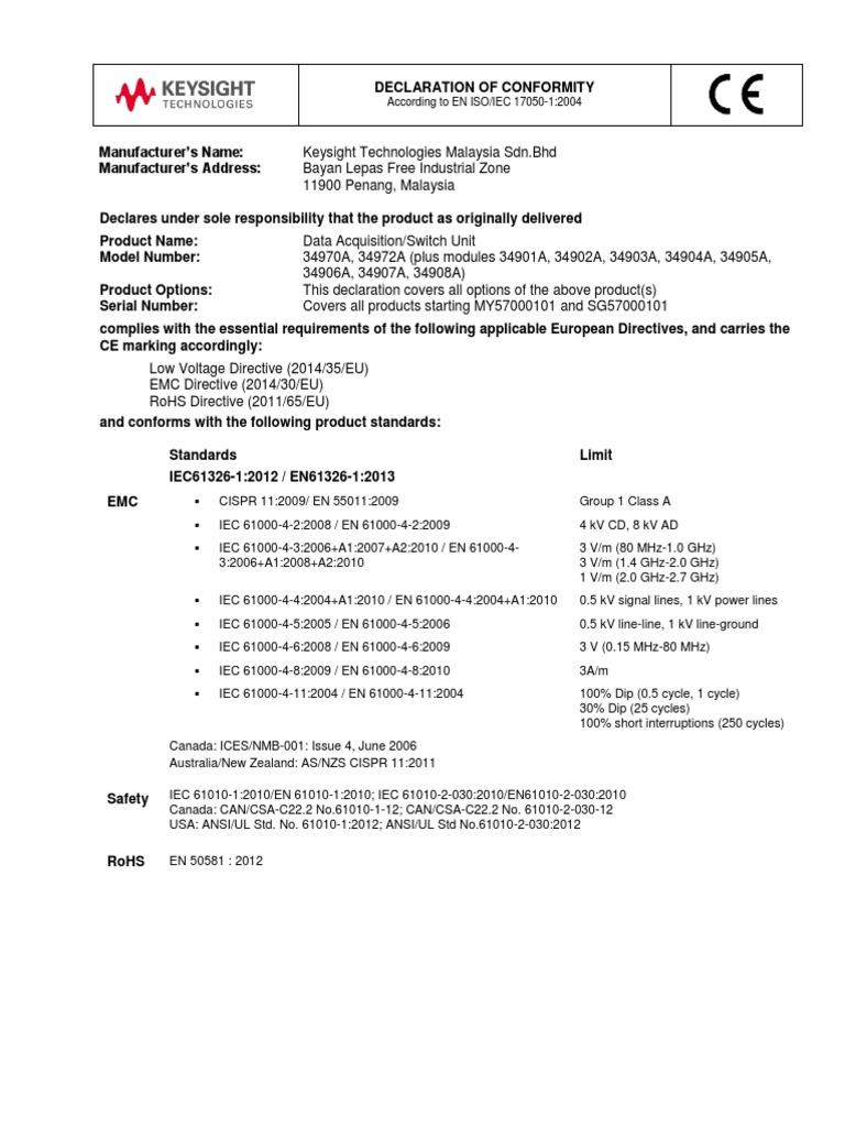 Keysight Doc 34970a 72a Alfafa Alfredo Revf Pdf International Electrotechnical Commission Lead