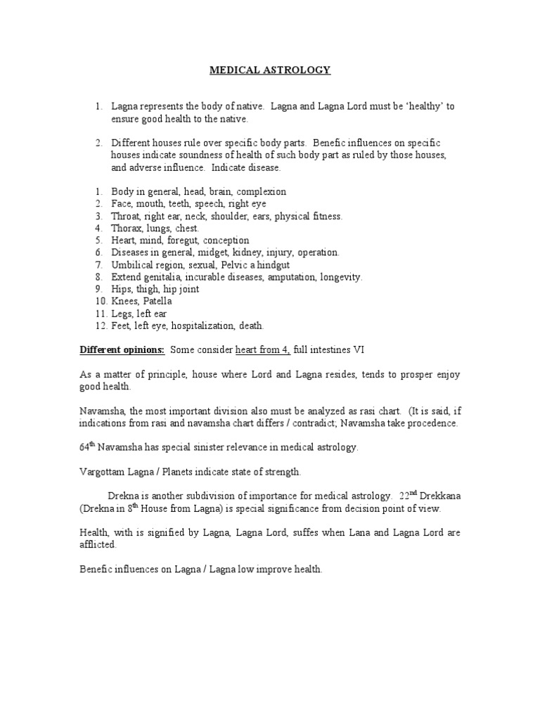 Medical Astrology Notes PDF In Astrology New Age Practices