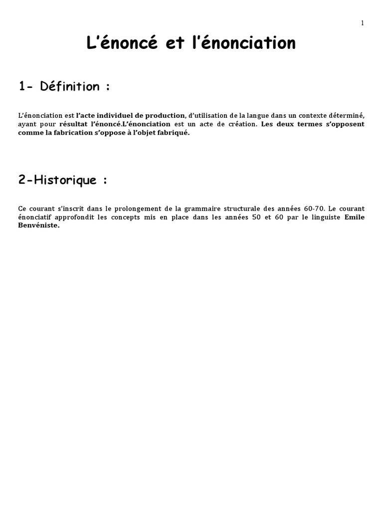 L'énoncé et l'énonciation en linguistique | PDF | Phrase | Linguistique