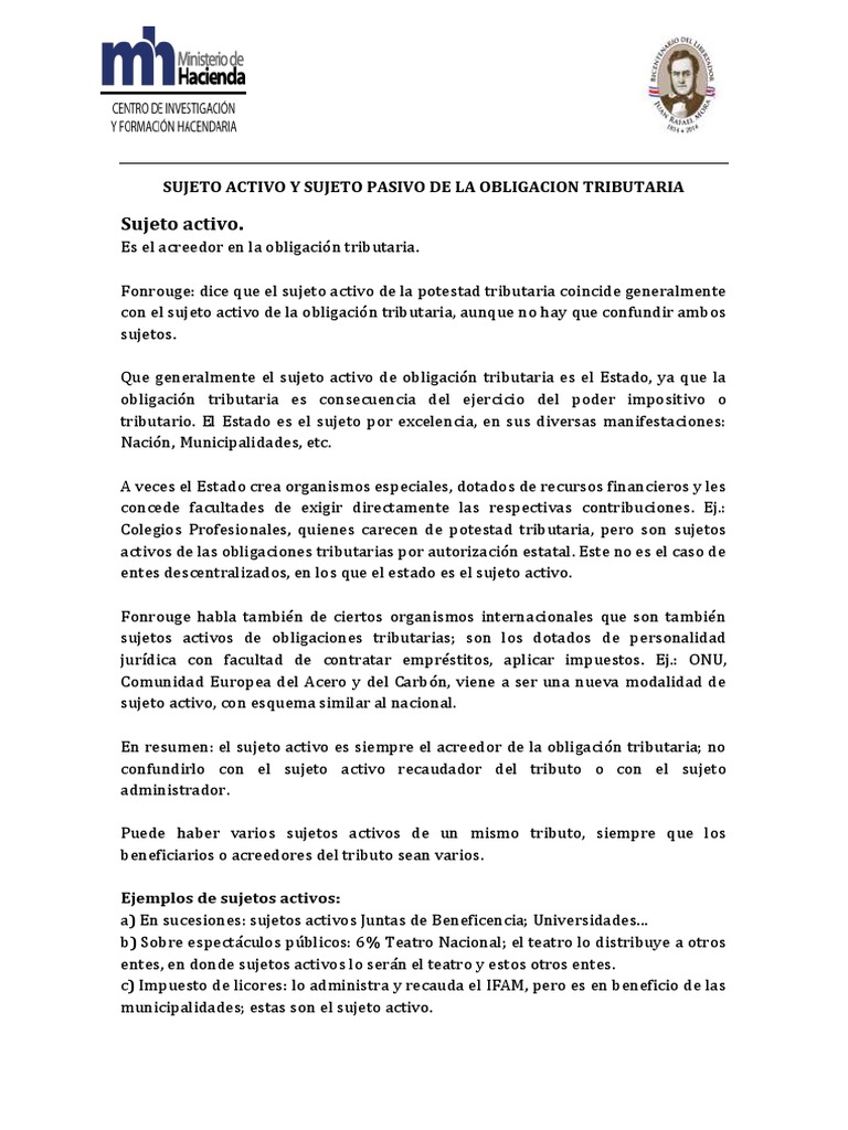 Cnpt-Sujeto Activo y Sujeto Pasivo de La Obligacion Tributaria PDF ...