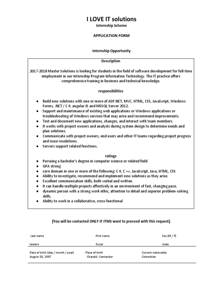 Internship Application for IT Solutions | PDF | Java Script | Pedagogy