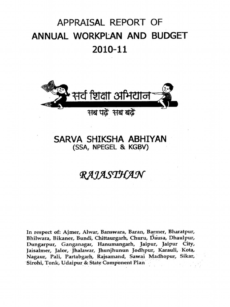 Appraisal Report Of Annual Workplan And Budget 2010 11 Rajasthan Cognition Psychology