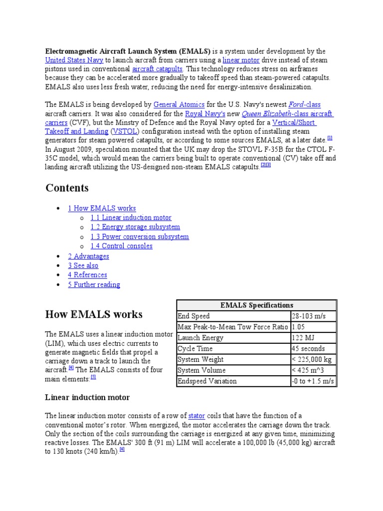 EMALS: Advanced Aircraft Launch System | PDF | Electric Motor ...