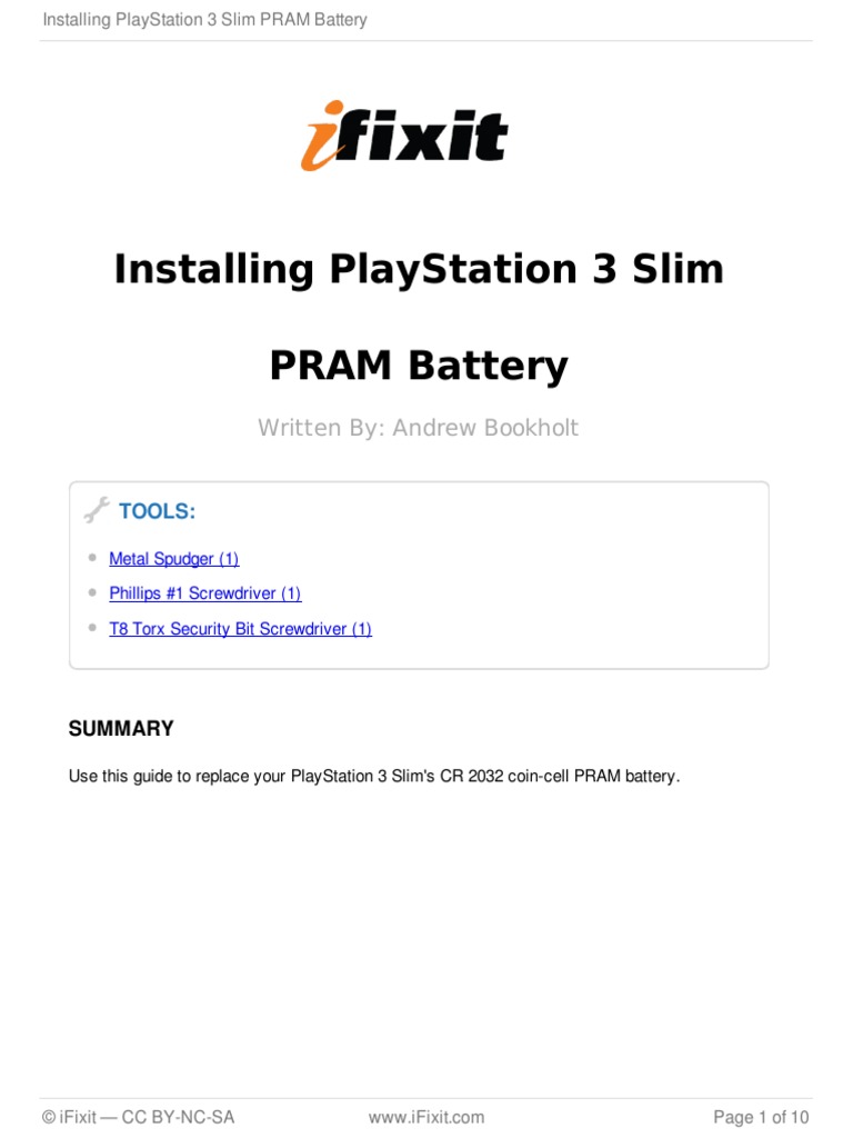PS3 Slim PRAM Battery Replacement PDF Play Station 3 Play Station