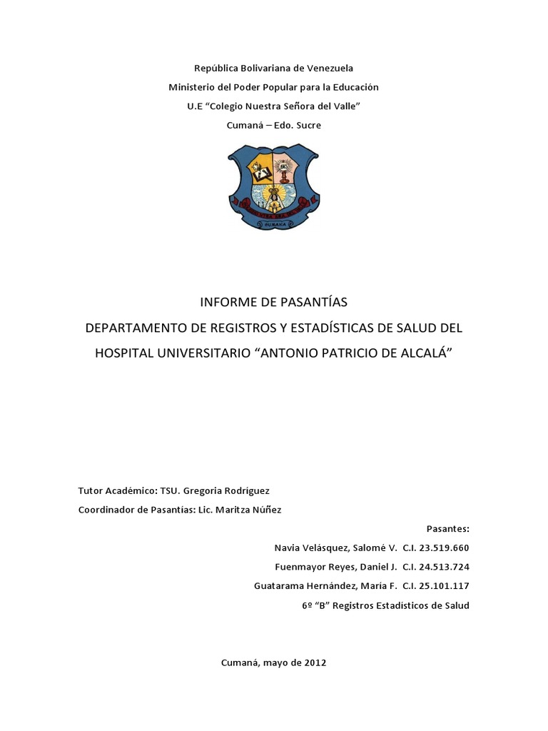 Informe de Pasantias. Hospital Universitario 'Antonio Patricio de