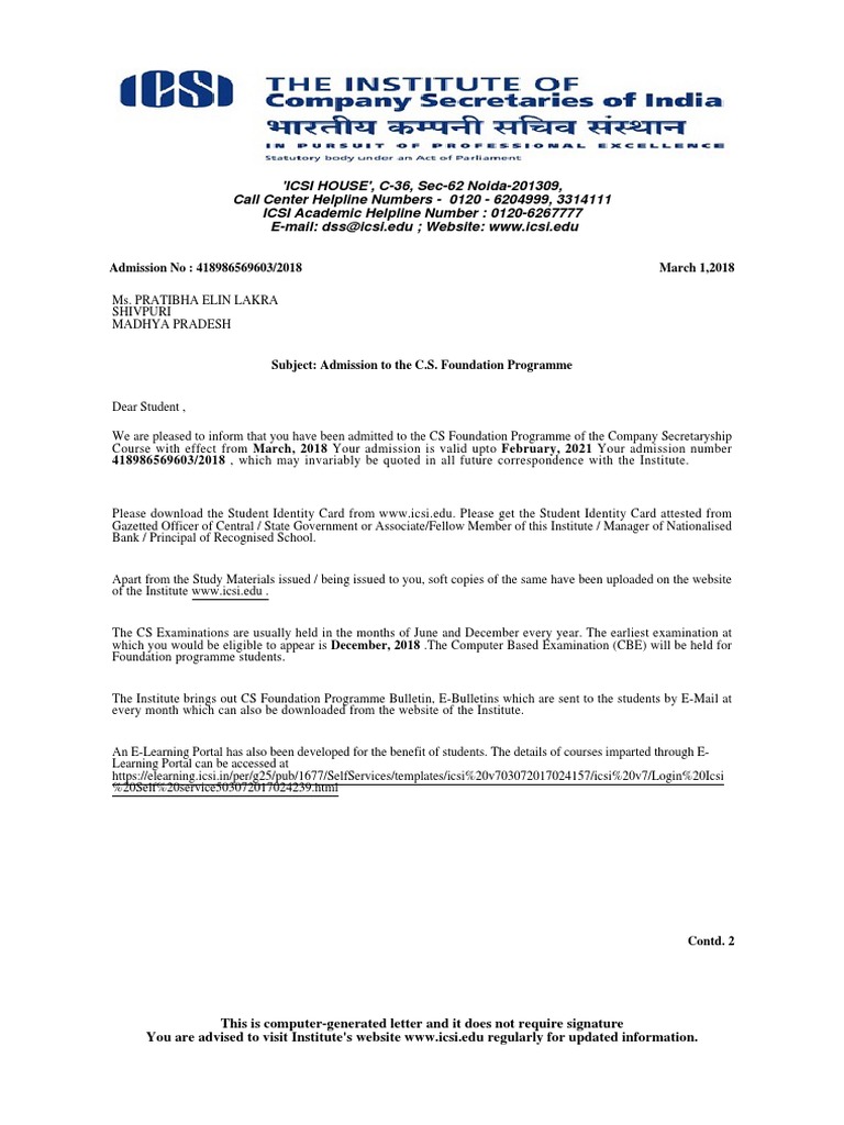 Foundation Reg Letter | PDF | University And College Admission | Test ...