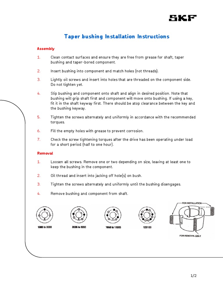 Taper Bushing Installation Instructions Assembly PDF Screw Equipment