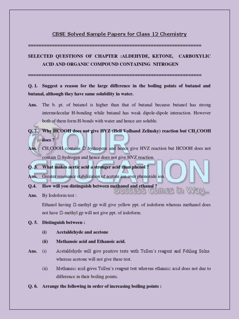 Class 12 Chemistry: Aldehydes & Ketones | PDF | Amine | Polymerization