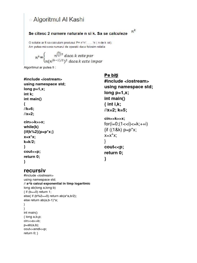 Exponential Calculation Algorithms in C++ | PDF