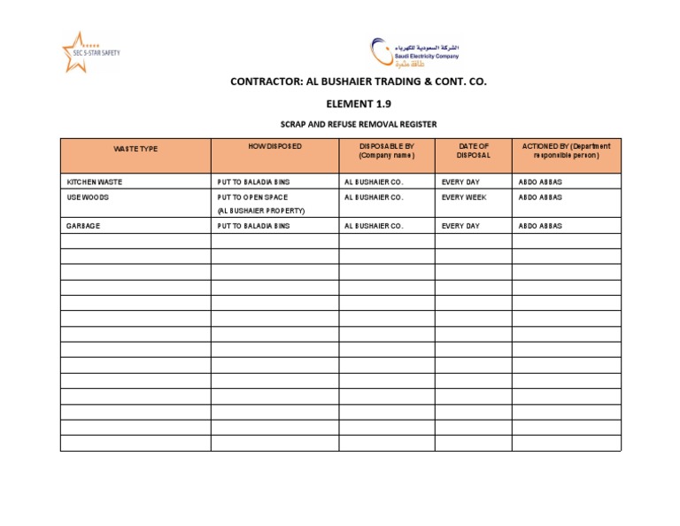 Scrap and Refuse Removal Register | PDF