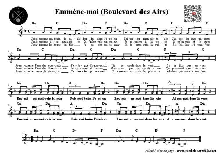 Emmène-Moi Boulevard Des Airs - Partition PDF | PDF