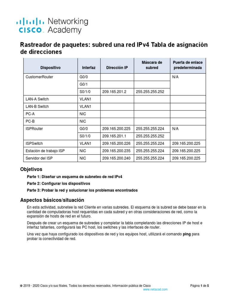 Subneteo de red IPv4 en Packet Tracer | PDF | Dirección IP ...