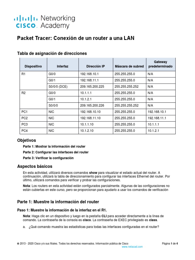Conexión de Router a LAN en Packet Tracer | PDF | Enrutador ...