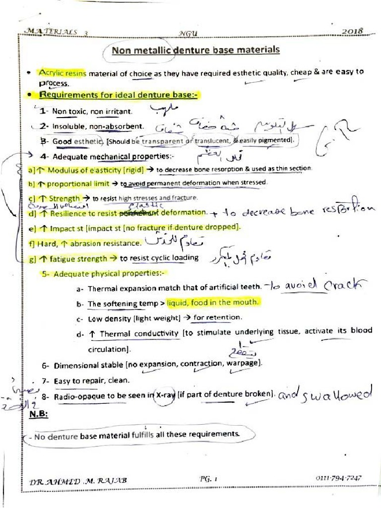 Non Metallic Denture Base Materials Download Free PDF Materials