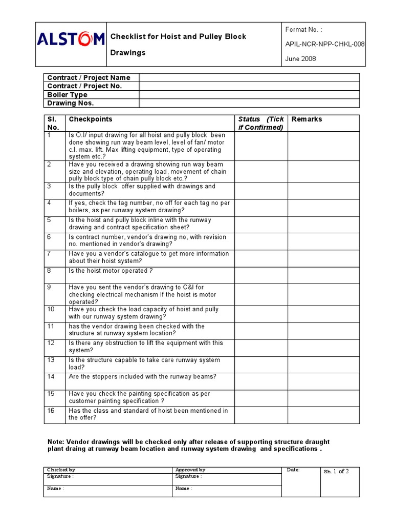 Checklist Hoist and Pulley Block Non Pressure Parts Drgs. PDF