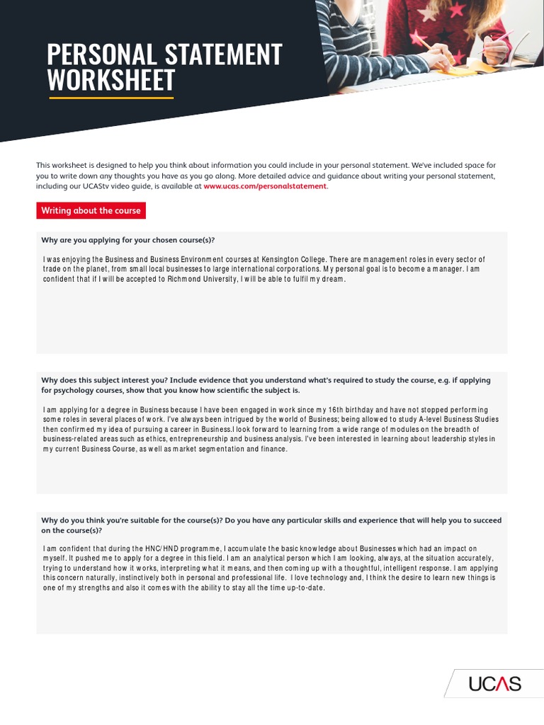 UCAS Personal Statement Worksheet Guide | PDF | Experience | Theory