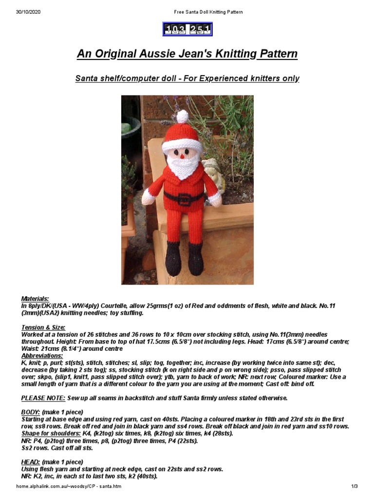 Free Santa Doll Knitting Pattern | PDF | Knitting | Seam (Sewing)