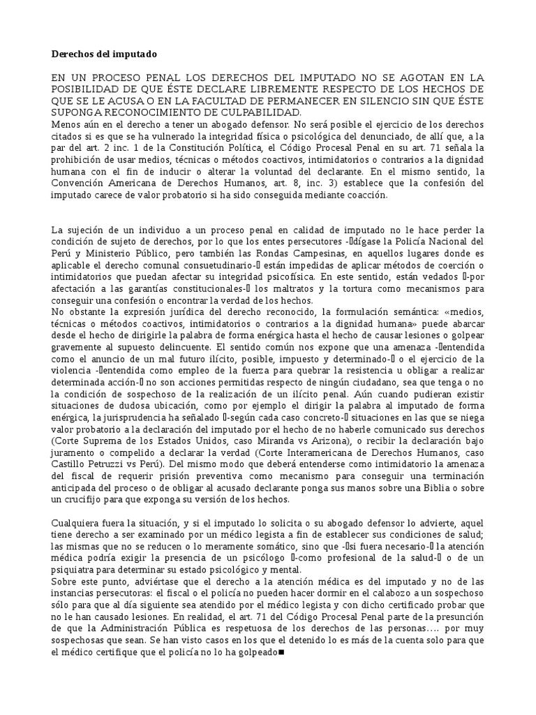 Derechos del Imputado en Proceso Penal | PDF | Procedimiento Criminal ...