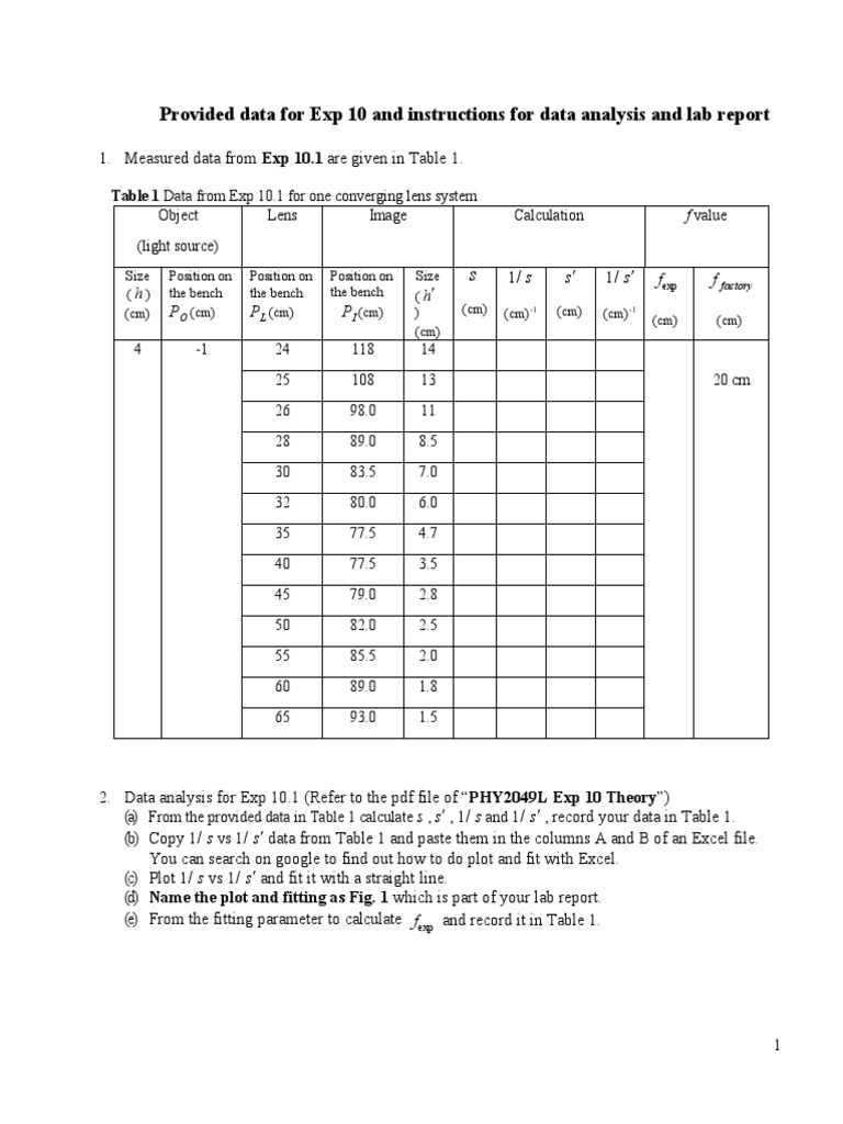 Exp 10 Data and Analysis Instructions | PDF | Optics | Atomic
