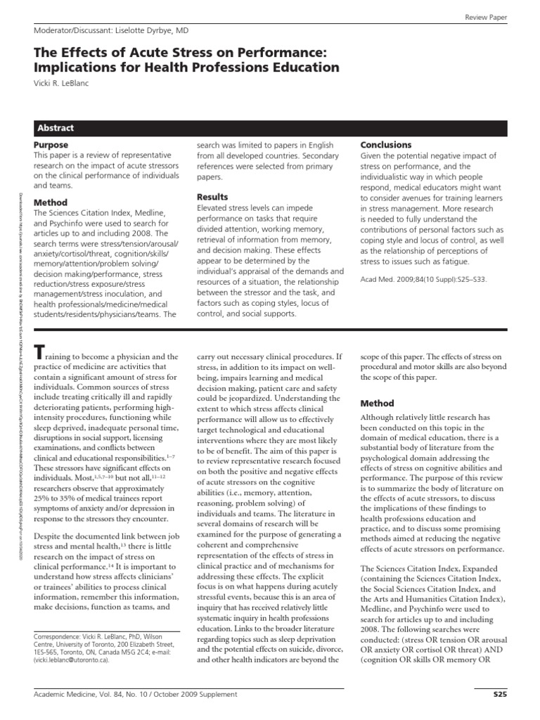 The Effects of Acute Stress On Performance .8 | PDF | Stress (Biology ...