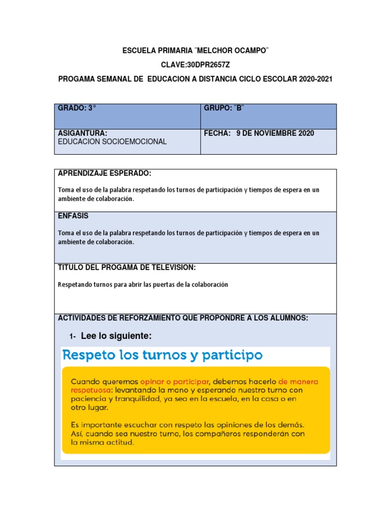 Planeación 3 Grado de Primaria | PDF | Códice | Bienestar