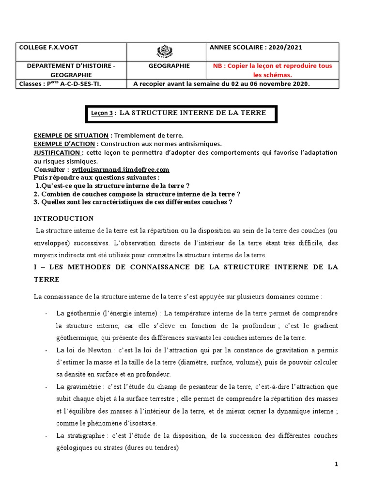 Leçon 3 La Structure Interne de La Terre | PDF | Croûte terrestre ...