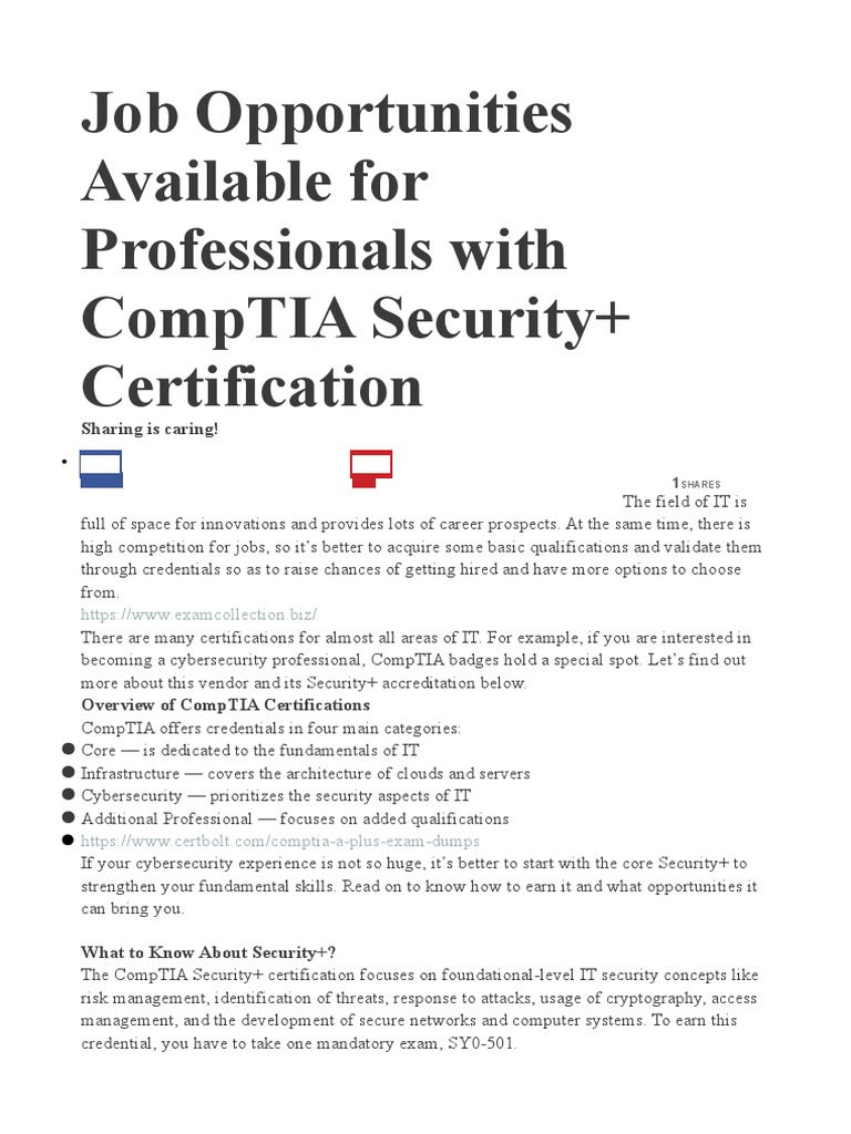 Job Opportunities Available For Professionals With Comptia Security+ ...