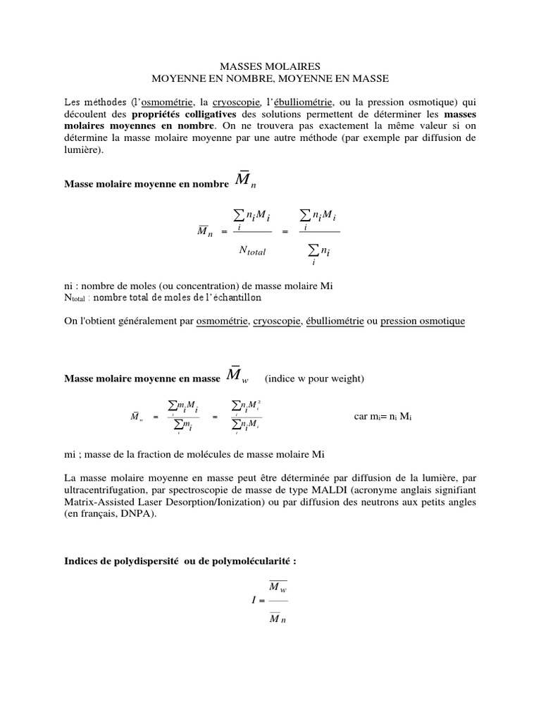 Masse Molaire Méthodes et Indices PDF — free download