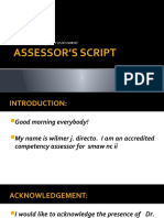 Assessor'S Script: Conducting Competency Assessment