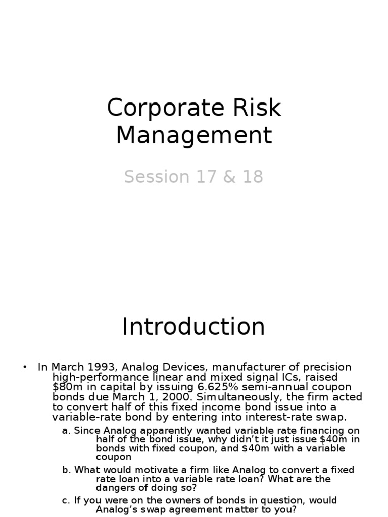 Corporate Risk Management: Interest Rate Swaps | PDF | Option (Finance ...