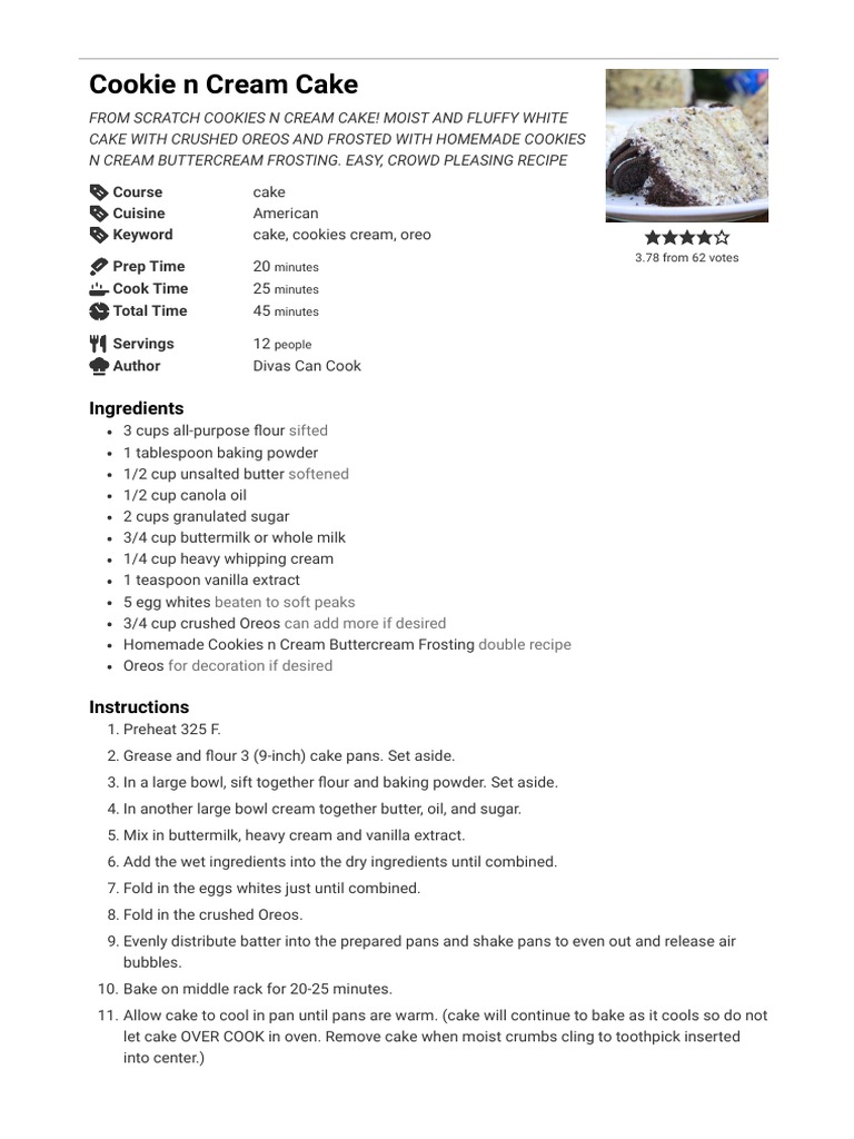 Cookie N Cream Cake Divas Can Cook PDF