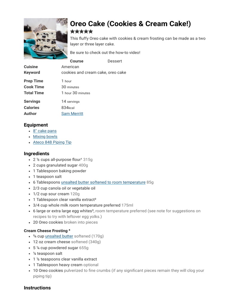 Oreo Cake (Cookies & Cream Cake!) Sugar Spun Run PDF Icing (Food