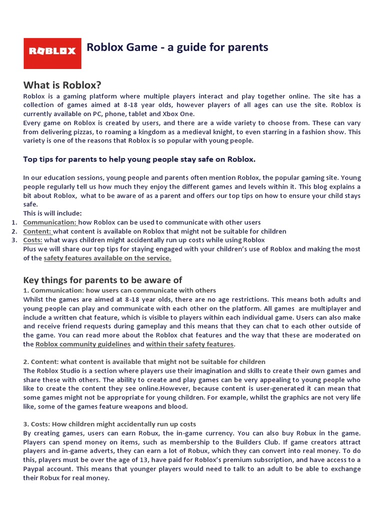 Roblox Game - A Guide For Parents | PDF | Online And Offline | World Wide  Web
