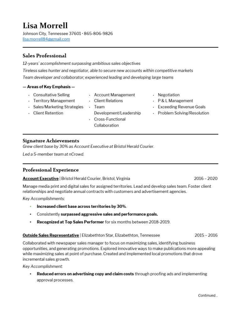 Lisa Morrell: Sales Professional Profile | PDF | Tennessee | Sales