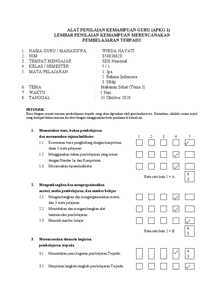 Format APKG 1 dan 2 Pembelajaran Terpadu | PDF