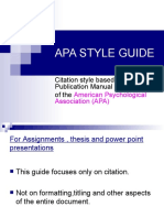 Apa Style Guide: Citation Style Based On The Publication Manual (5th Edition) of The