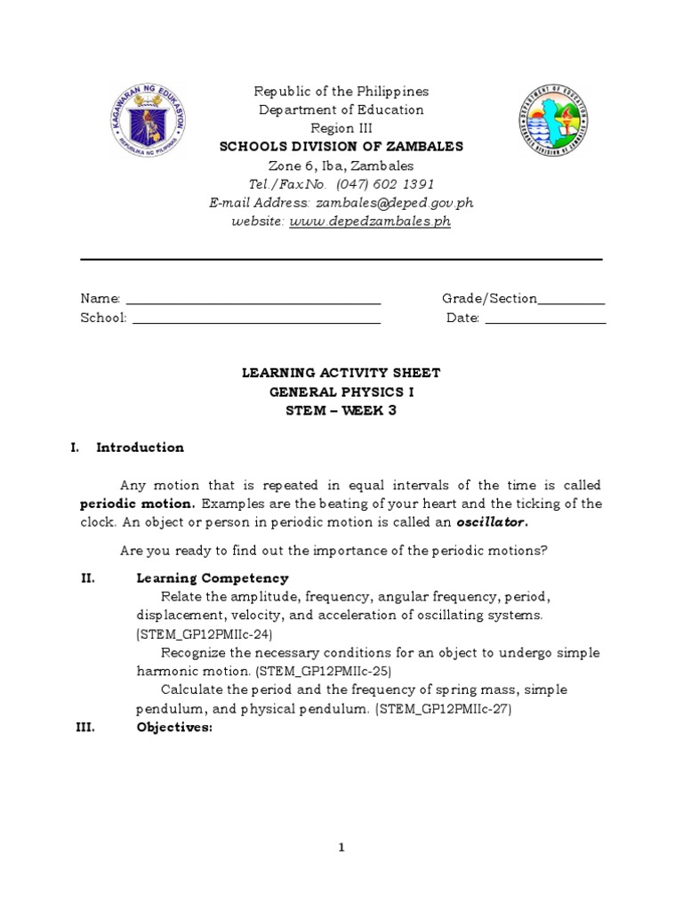 Periodic Motion Pdf Frequency Oscillation
