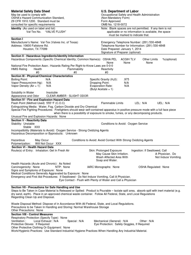 ValTex Grease Valve Flush PDF Personal Protective Equipment Water