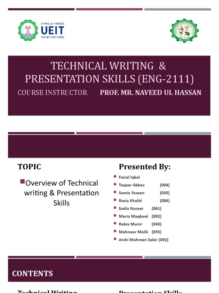 Technical writing presentation skills eng 2111 course instructor