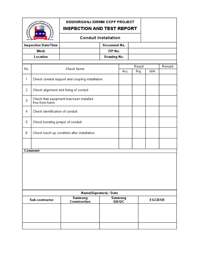 Siddhirganj 335MW CCPP Conduit Inspection Report | PDF