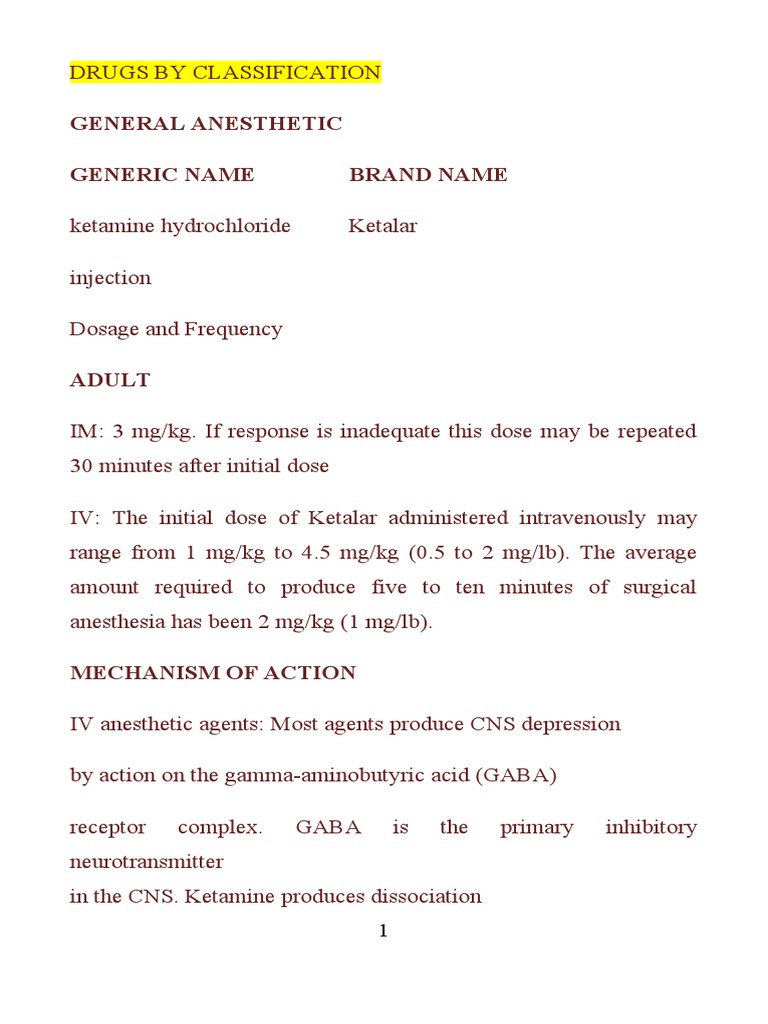 General Anesthetic Generic Name Brand Name PDF Anesthesia Muscle