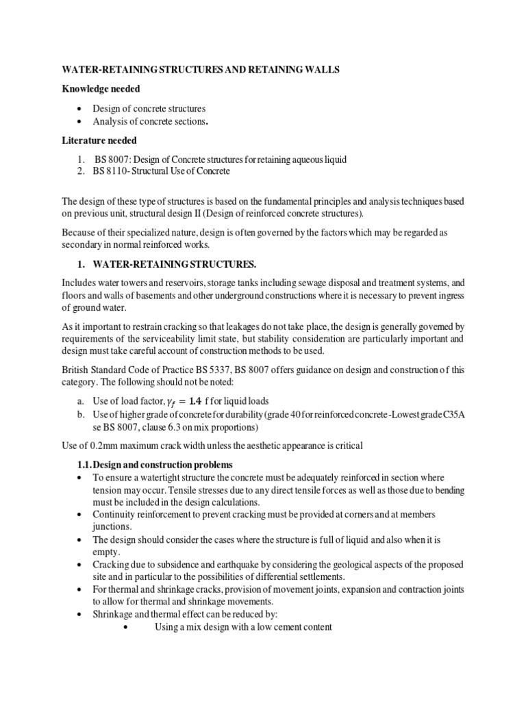 WaterRetaining Structures and Retaining Walls Knowledge Needed PDF