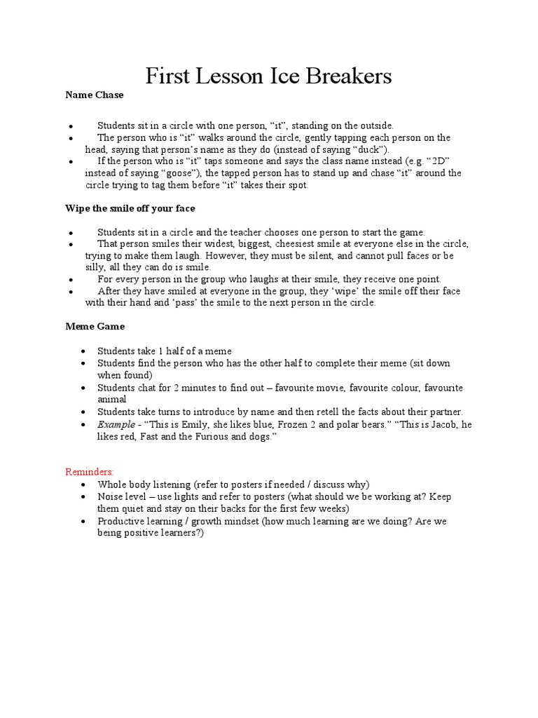 First Lesson Ice Breakers PDF
