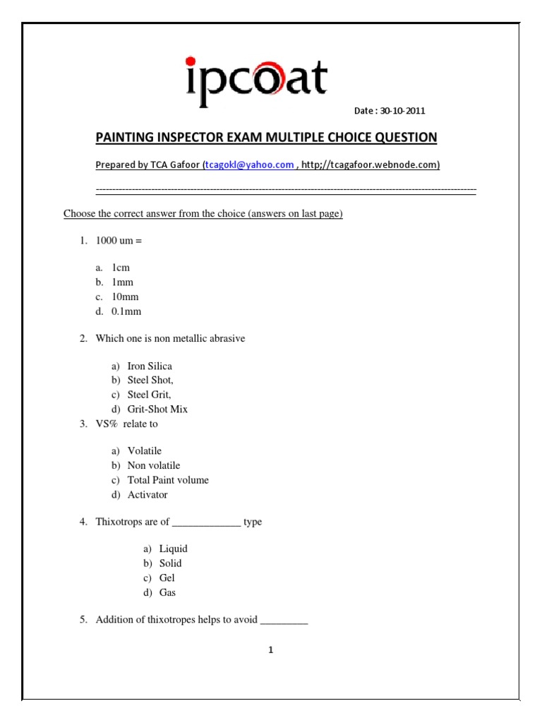 BGASMCQExam Questions PDF Rust Paint