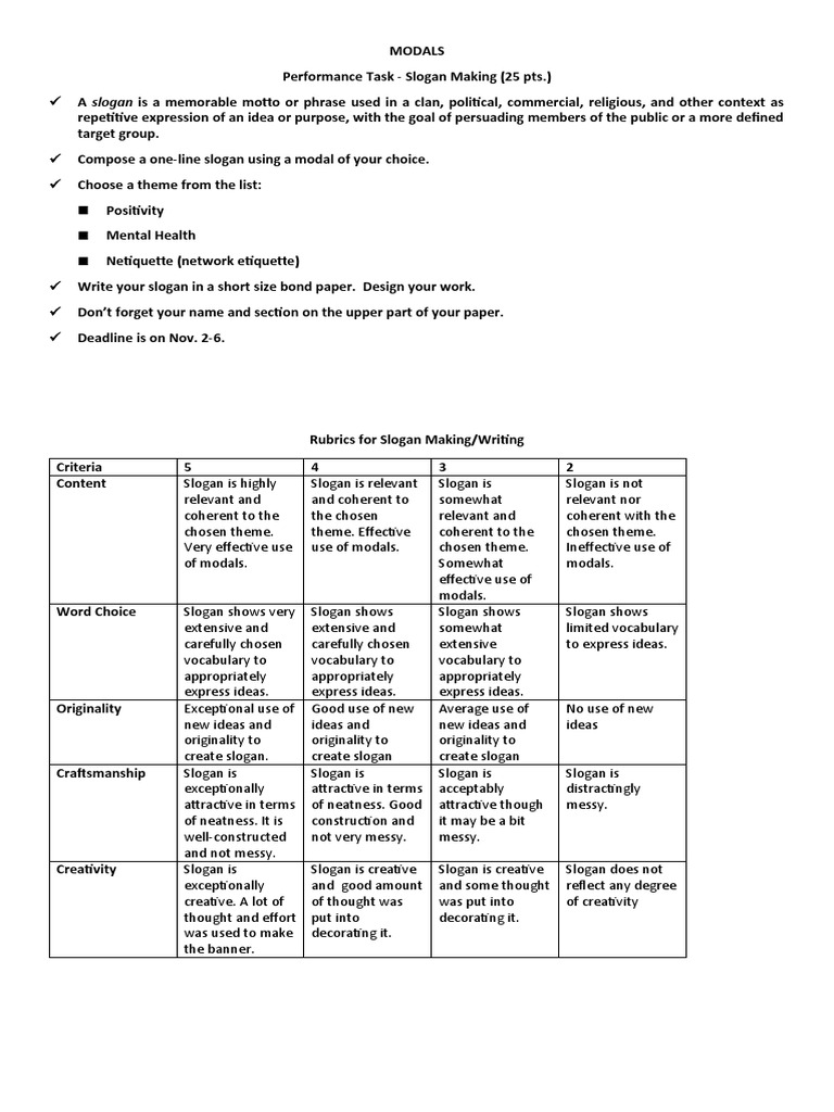 Slogan Making Guidelines with Modals | PDF | Vocabulary | Communication