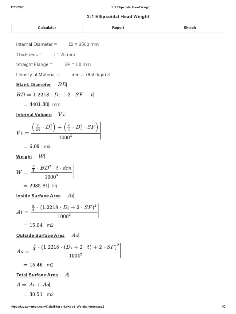 2 1 Ellipsoidal Head Weight PDF