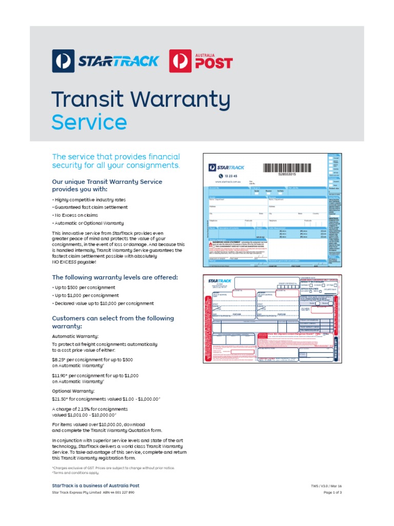 StarTrack Transit Warranty Service Guide | PDF | Cargo | Dangerous Goods
