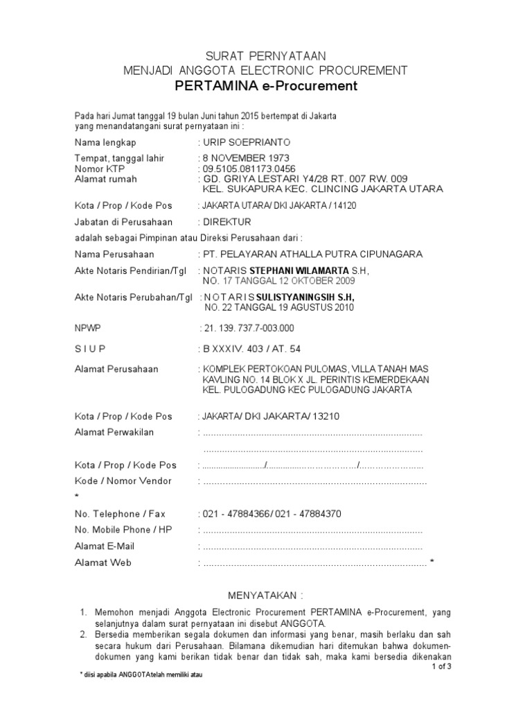 Surat Pernyataan E-Proc | PDF | Pengelolaan Keuangan & Uang | Hukum
